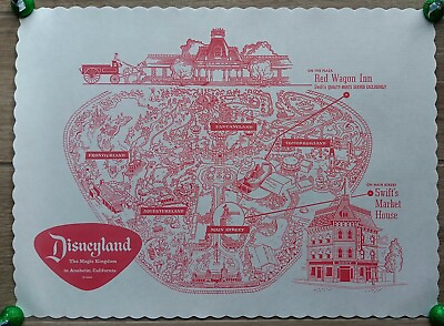#ad Vintage 1950s Walt Disney Disneyland Park Paper Placemat Swift Market Red Wagon $19.99