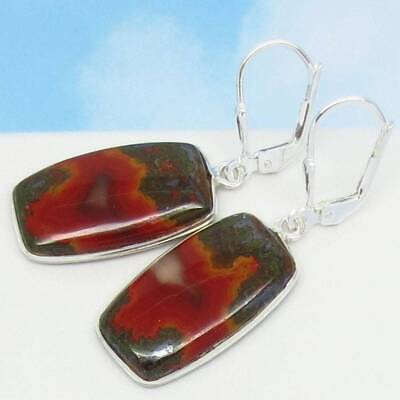 #ad Natural Red Agate Earrings 925 Sterling Silver $53.00