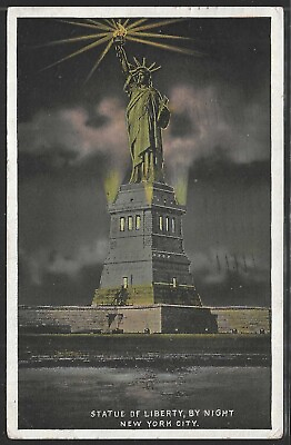 #ad Statue of Liberty By Night New York City Early Postcard Used in 1921 $12.00