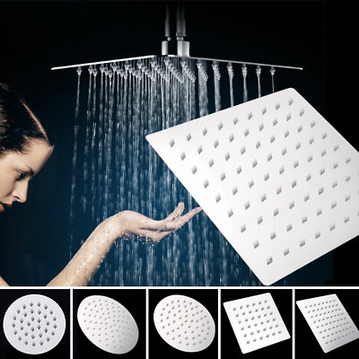 #ad 10quot; Large Round Square Shower Head Overhead Rainfall Chrome Stainless Steel $16.99
