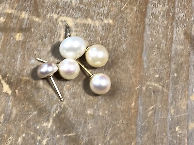 #ad 5 Single Stud 14k Gold Pearl Earring Varying sizes makers 3.3grams $72.50