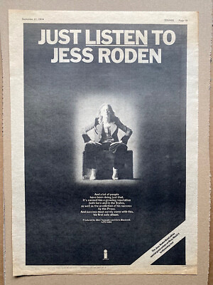 #ad JESS RODEN JUST LISTEN TO POSTER SIZED original music press advert from 1974 for GBP 12.00