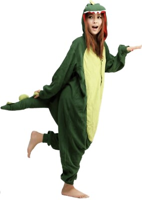 #ad Halloween DINOSAUR 1 PIECE Costume Pajamas Adult S Very Good Condition Zipper $22.00