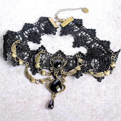 #ad Vintage Black Lace Choker Bib Necklace Women Ladies Steampunk Retro Gothic Party $1.87