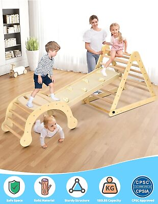 #ad Kids Wooden Climbing Triangle Toddlers Baby Climber Ladder Indoor Gym Playground $159.99