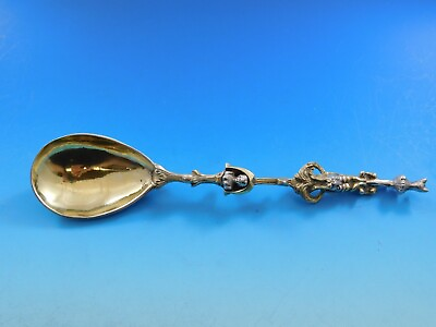 #ad European Sterling Silver Preserve Spoon Heavy Cast Figural Vermeil 8 1 8quot; $289.00