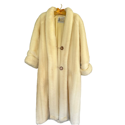 #ad Vintage London Fog Ivory Faux Mink Fur Long Coat Womens Size 8 Made in USA $105.00