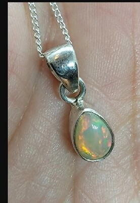 #ad 925 Sterling Silver Genuine Pear Ethiopian Opal Gemstone Pendant Jewelry $43.19