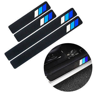 #ad Tricolor Car Door Plate Sill Scuff Cover Bar Anti Scratch White amp; Blue Protector $10.44