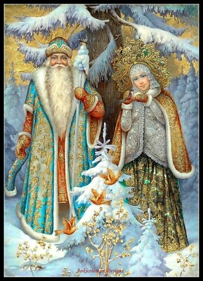 #ad Santa Claus and Snow Maiden Chart Counted Cross Stitch Patterns Needlework $16.99