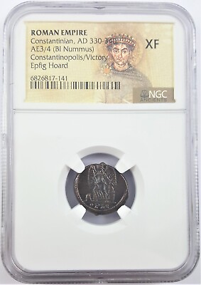 #ad NGC EPFIG HOARD XF Roman AE of Constantine I the Great Constantinopolis Victory $109.89