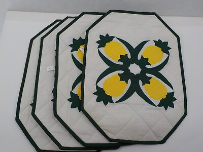 #ad SOUTH SEA QUILT SET OF 4 FABRIC KITCHEN PLACE MATS OCTOGON SHAPED PINEAPPLE $5.99