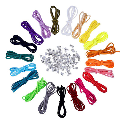 #ad 20Pcs Multicolor 3mm Faux Cord Suede Lace with 100pcs Silver Cord Ends $9.40