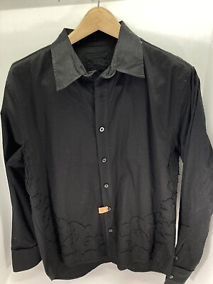 #ad BKE Buckle Shirt Men Size Large Black Button Long Sleeve Slim Fit Embroidered $22.45
