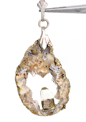 #ad Antique Pendant Crystal Druze Geode Ladies Metal Eyelet L: 1 11 16in $52.42