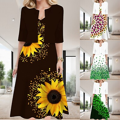 #ad Women Sleeveless Graphic Floral Printed Tank Dress And Short Womens Office Suits $26.30