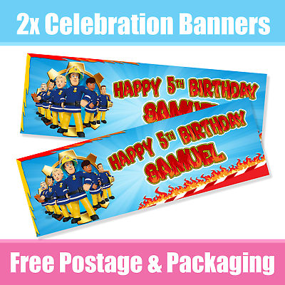 #ad Personalised Fireman Banners Birthday Celebration Any Name amp; Age x 2 GBP 7.49