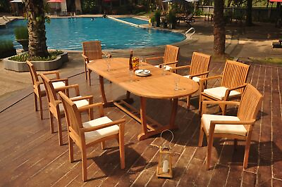 #ad 9 Piece Outdoor Teak Dining Set: 94quot; Masc Oval Table 8 Stacking Arm Chairs Lua $3407.04