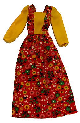 #ad Vintage Barbie Doll Best Buy #9575 Red Yellow Calico Peasant Maxi Dress Fashion $19.99