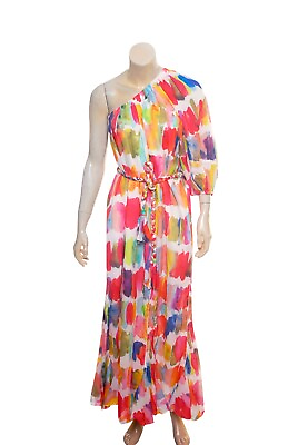 #ad quot;Rhode Resortquot; One Shoulder Midi Dress M 8 Women Short Sleeve Casual NEW 36480 $151.98