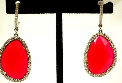 #ad Beautiful Red Agate amp; 108 Stone Cubic Zirconia Earrings Sterling Silver $350.New $96.00