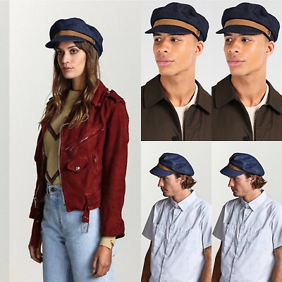 #ad Rare Sold Out Brixton Unisex Kurt Workwear Hat Blue Denim with brown Newsboy $49.98