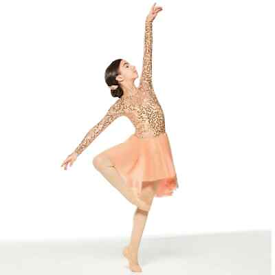 #ad Revolution Requiem Lyrical Dance Costume girls peach gold color sequin dress $15.00