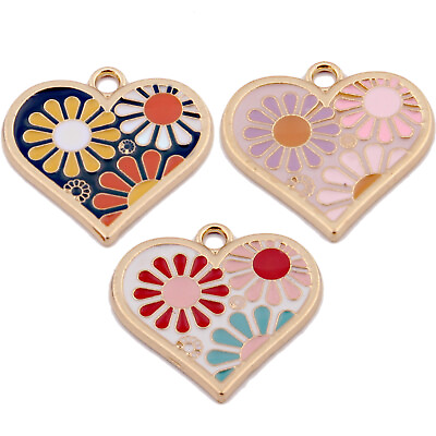 #ad 6pc Colorful Mixed Enamel Firework Pattern Heart Pendant Charms Jewelry Findings $5.41