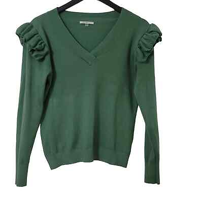 #ad Vila Milano Sweater Size Medium Green Ruffle Long Sleeve V Neck $9.88