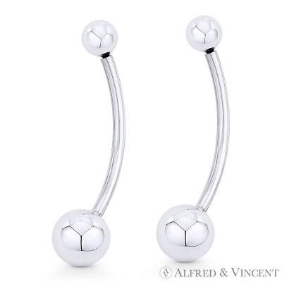 #ad 1.7quot; Curved Barbell .925 Sterling Silver Drop Earrings w 6mm amp; 10mm Ball Beads $27.59