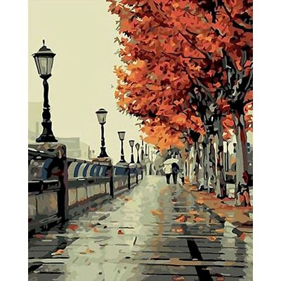 #ad Paint By Numbers Adults kids Autumn Street Fall DIY Painting Kit 40x50CM Canvas $32.25