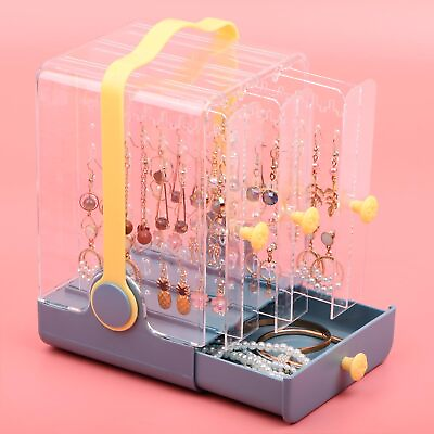 #ad Acrylic Jewelry Box with Portable Handle 3 Display Clear Earring Holder Organ... $36.09