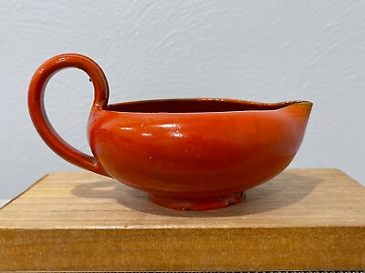 #ad Vintage German Anton Long Signed Pottery Chamber Candlestick Holder Orange Glaze $115.00