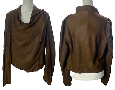 #ad LAMARQUE Madison Drape Asymmetric Leather Coat Top Wrap Dark Brown L 82 19 $74.88