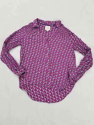 #ad Maeve Blouse Long Sleeve Pink Multicolor US 4 Women Button Up Collared Rayon $18.00