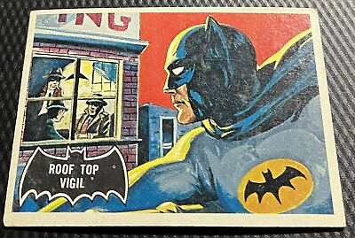 #ad 1966 Topps Batman Black Bat #5 Roof Top Mid Grade No Creases $15.00