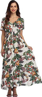 #ad Ferrendo Women#x27;s Floral Maxi Dress Button Up Split Flowy Bohemian Party Beach Dr $68.84