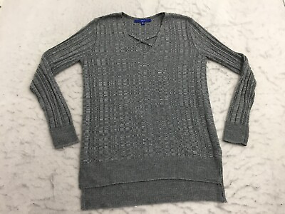 #ad Apt. 9 Light Sweater Womens M Medium Gray Cable Knit V Neck Strappy Long Sleeve $2.60