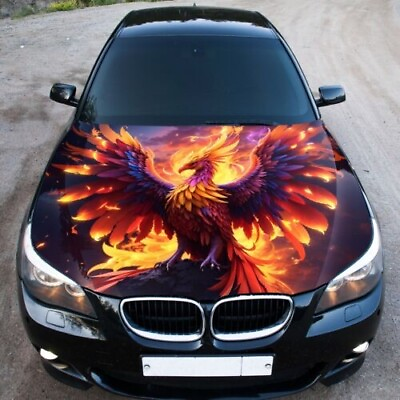 #ad Fits every car hood wrap Decal with vinyl fire Phoenix customizable $90.00