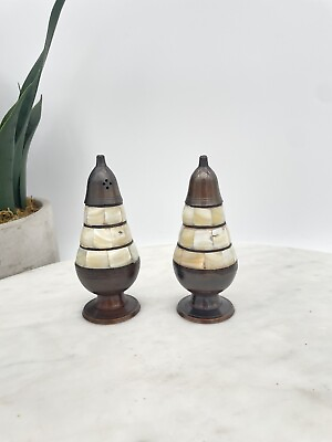 #ad Vintage Mother Of Pearl amp; Brass Salt amp; Pepper Shakers India Boho $16.00