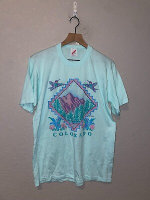#ad 90s Vintage CO Colorado Mountain Graphic Nature Animal Shirt Tee 1990s VTG L Lar $25.00