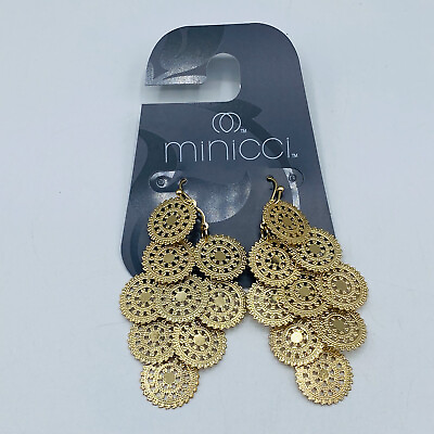 #ad Minicci Goldtone Flat Disc Large Earrings New $4.99