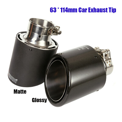 #ad 1pc 63mm Car Exhaust Tip Carbon Fiber Muffler Round Pipe For Universal 114mm Out $55.68