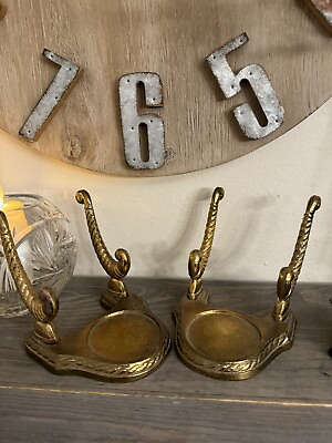 #ad 2 Vtg Tea Cup Saucer Display Holder Ornate Brass Matching Hollywood Regency $60.00