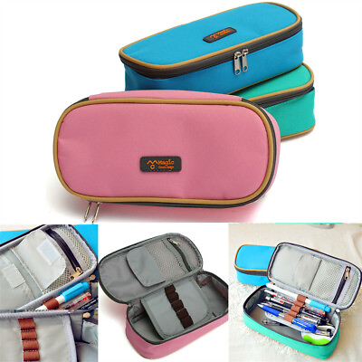 #ad Large Capacity Multifunction Pencil Case Canvas Pen Pouch Cosmetic Makeup Bag $9.32