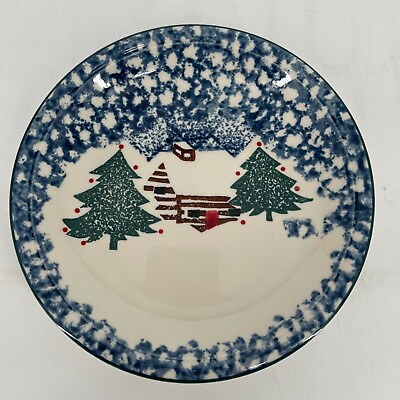 #ad Folk Craft CABIN IN THE SNOW Tienshan Holiday Winter Christmas Salad Plate $8.97