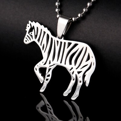 #ad NEW USA SHIPPING Stainless Steel Africa Wild Safari Zebra Horse Pendant Necklace $9.99