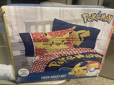 #ad Pokemon Sheet Set Kids Pikachu 3 Piece Microfiber TWIN Sheet Set New Soft Sealed $39.99