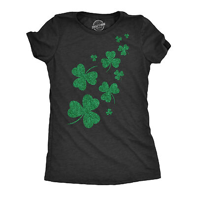 #ad Womens Glitter Shamrocks T Shirt Funny St Saint Patricks Day Shamrock Clover Tee $13.10