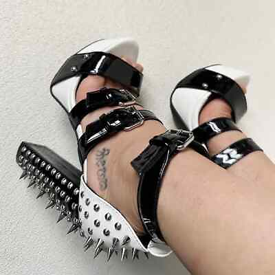 #ad Women Pumps Studded Platform Open Toe Buckle Strap Punk Cosplay Gothic Shoes $72.99